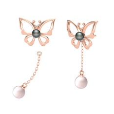 İncili Kelebek Küpe - Siyah inci ve pembe inci 925 ayar rose altın kaplama gümüş küpe #1hpdqxb