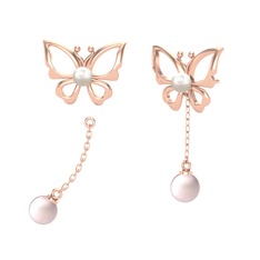 İncili Kelebek Küpe - Inci ve pembe inci 18 ayar rose altın küpe #9ircek