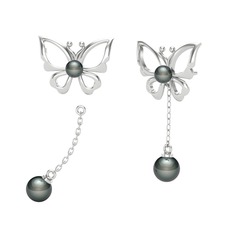 Siyah inci 18 ayar beyaz altın küpe