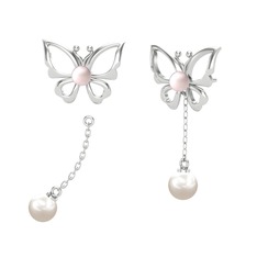 İncili Kelebek Küpe - Pembe inci ve inci 925 ayar gümüş küpe #dfi60k