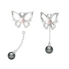 Pembe inci ve siyah inci 8 ayar beyaz altın küpe