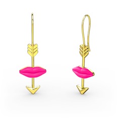 Arrow Kiss Küpe - 8 ayar altın küpe (Neon pembe mineli) #1w93l6e