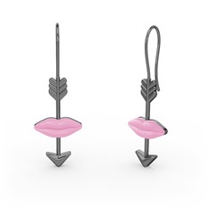 Arrow Kiss Küpe - 925 ayar siyah rodyum kaplama gümüş küpe (Pastel pembe mineli) #noim0b