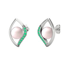 Pembe inci ve kök zümrüt 8 ayar beyaz altın küpe