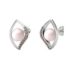 Pembe inci ve dumanlı kuvars 18 ayar beyaz altın küpe