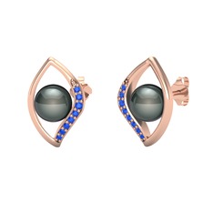 İnci Göz Küpe - Siyah inci ve lab safir 14 ayar rose altın küpe #150xppi