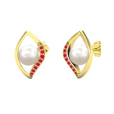 Inci ve kök yakut 18 ayar altın küpe