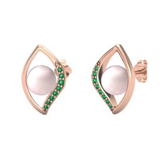İnci Göz Küpe - Pembe inci ve yeşil kuvars 18 ayar rose altın küpe #17j595l