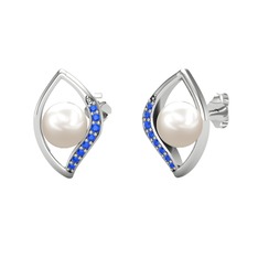 İnci Göz Küpe - Inci ve lab safir 8 ayar beyaz altın küpe #17y4aam