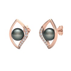 İnci Göz Küpe - Siyah inci ve swarovski 18 ayar rose altın küpe #1athm6