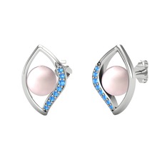 İnci Göz Küpe - Pembe inci ve akuamarin 8 ayar beyaz altın küpe #1idoawt