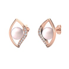İnci Göz Küpe - Pembe inci ve swarovski 8 ayar rose altın küpe #1me9wr8