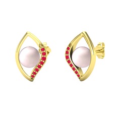 Pembe inci ve kök yakut 14 ayar altın küpe