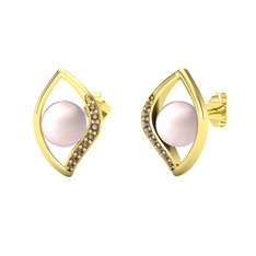 Pembe inci ve dumanlı kuvars 18 ayar altın küpe