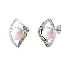 Pembe inci ve peridot 14 ayar beyaz altın küpe