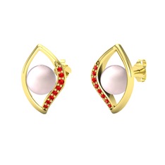 İnci Göz Küpe - Pembe inci ve garnet 14 ayar altın küpe #467h0j