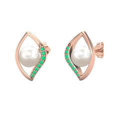 İnci Göz Küpe - Inci ve kök zümrüt 8 ayar rose altın küpe #64ofkt