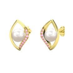 Inci ve pembe kuvars 925 ayar altın kaplama gümüş küpe