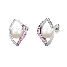 İnci Göz Küpe - Inci ve pembe kuvars 8 ayar beyaz altın küpe #azhura