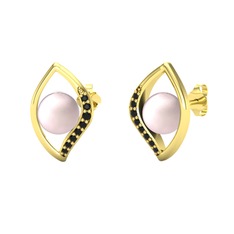 İnci Göz Küpe - Pembe inci ve siyah zirkon 8 ayar altın küpe #db9qk1