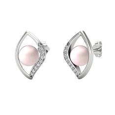 İnci Göz Küpe - Pembe inci ve swarovski 14 ayar beyaz altın küpe #exhgyb