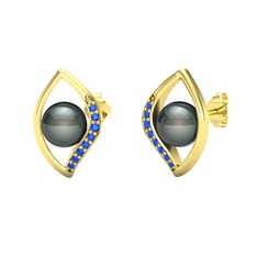 İnci Göz Küpe - Siyah inci ve lab safir 18 ayar altın küpe #g3cp8c