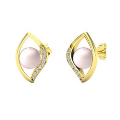 Pembe inci ve swarovski 8 ayar altın küpe