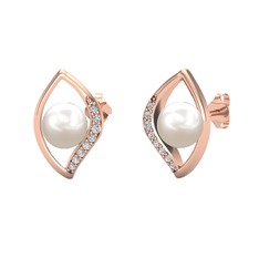 Inci ve swarovski 14 ayar rose altın küpe