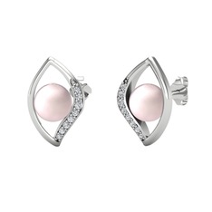 İnci Göz Küpe - Pembe inci ve swarovski 8 ayar beyaz altın küpe #ky306m