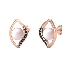 İnci Göz Küpe - Pembe inci ve siyah zirkon 14 ayar rose altın küpe #mjzi18