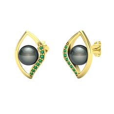 İnci Göz Küpe - Siyah inci ve yeşil kuvars 14 ayar altın küpe #mr5iy1