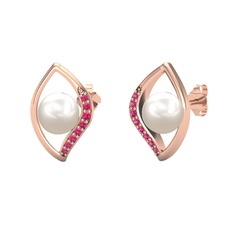 İnci Göz Küpe - Inci ve rodolit garnet 8 ayar rose altın küpe #n9wbw9