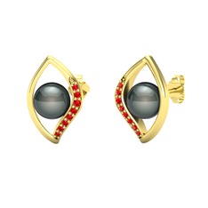 İnci Göz Küpe - Siyah inci ve garnet 14 ayar altın küpe #r24gwy