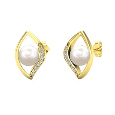 İnci Göz Küpe - Inci ve beyaz zirkon 18 ayar altın küpe #scy09v