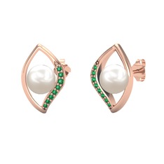 İnci Göz Küpe - Inci ve yeşil kuvars 14 ayar rose altın küpe #sp6obs