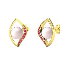 Pembe inci ve rodolit garnet 18 ayar altın küpe