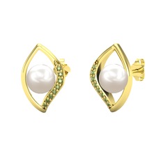 İnci Göz Küpe - Inci ve peridot 925 ayar altın kaplama gümüş küpe #wbkp6a