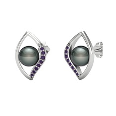 İnci Göz Küpe - Siyah inci ve ametist 925 ayar gümüş küpe #wmtg0y
