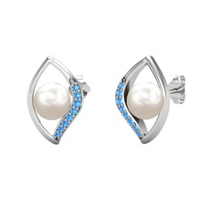 İnci Göz Küpe - Inci ve akuamarin 8 ayar beyaz altın küpe #zez8je