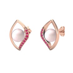 Pembe inci ve rodolit garnet 18 ayar rose altın küpe