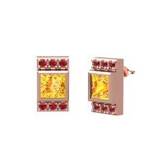 Sitrin ve garnet 18 ayar rose altın küpe