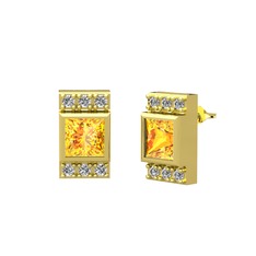 Minimal Lyn Küpe - Sitrin ve swarovski 14 ayar altın küpe #114yhsr