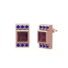 Kök yakut ve lab safir 14 ayar rose altın küpe