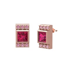 Minimal Lyn Küpe - Rodolit garnet ve pembe kuvars 18 ayar rose altın küpe #11hr07