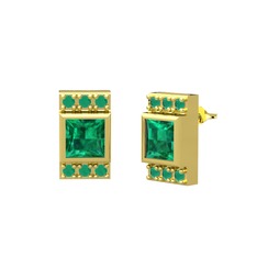 Minimal Lyn Küpe - Yeşil kuvars ve kök zümrüt 925 ayar altın kaplama gümüş küpe #11zt571