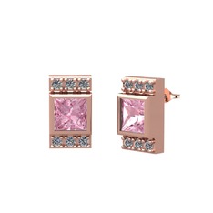 Minimal Lyn Küpe - Pembe kuvars ve pırlanta 18 ayar rose altın küpe (0.132 karat) #123704p