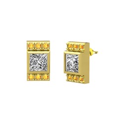 Minimal Lyn Küpe - Swarovski ve sitrin 14 ayar altın küpe #1259j86