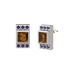 Minimal Lyn Küpe - Dumanlı kuvars ve ametist 925 ayar gümüş küpe #12n4hma