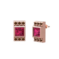 Rodolit garnet ve dumanlı kuvars 14 ayar rose altın küpe