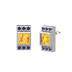 Minimal Lyn Küpe - Sitrin ve ametist 925 ayar gümüş küpe #13o46t8